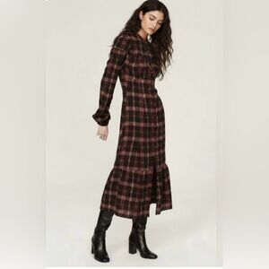 Pamela Love Red and Black Plaid Long Sleeve Dress